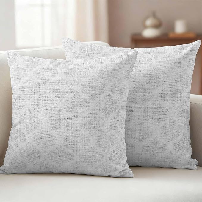 White Moroccan Outdoor Pillow Covers 26x26 Inch Throw Pillow Covers Set of 2 Waterproof Decorative Pillow Cases Boho Morocco Geometric Quatrefoil Grid Cushion Covers for Patio Furniture Garden Couch