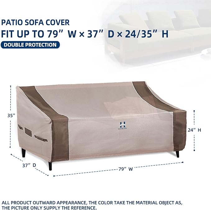 HAMLER Patio Sofa Cover, 4-Seater Heavy Duty Outdoor Couch Cover, Waterproof, Fits up to 124"W x 34"D x 24"H, Brown & Beige
