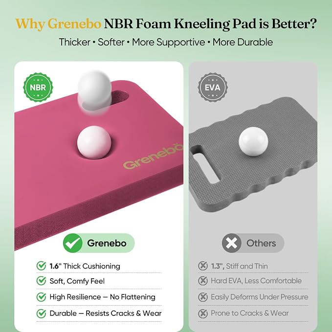 Grenebo 2-Pack Kneeling Pads, Extra Thick, 17.3 x 11 x 1.6 in, Black Pink | Soft NBR Foam Cushion for gardening kneeling pad use, Knee pad support for Gardening, Baby Bathing, Exercise and Work
