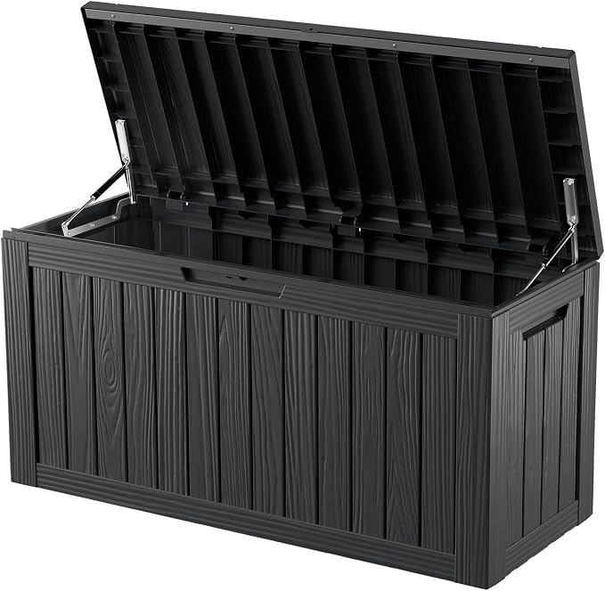TARKARI 80 Gallon Outdoor Storage Box Waterproof, Resin Deck Boxes with Lockable Lid & UV-Resistant for Patio, Pool, Garden Furniture Cushions & Accessories, Black