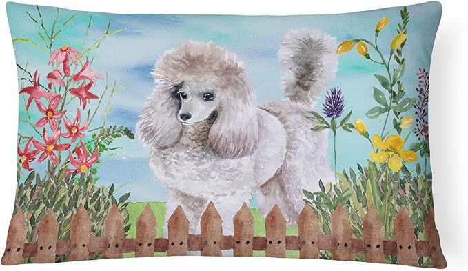 Caroline's Treasures CK1227PW1216 Poodle Spring Canvas Fabric Decorative Pillow Machine Washable, Indoor Outdoor Decorative Pillow for Couch, Bed or Patio, 12HX16W