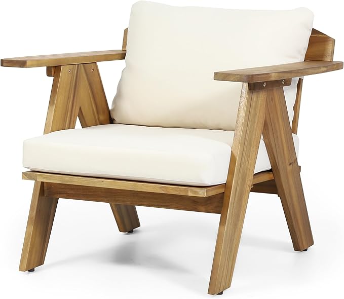 Christopher Knight Home Dina 5-Piece Patio Furniture Set For 8, Acacia Wood Outdoor Conversation Set with Coffee Table, Outdoor 3-Seater Sofas And Club Chairs Set With Cushions for Backyard,Teak+Beige