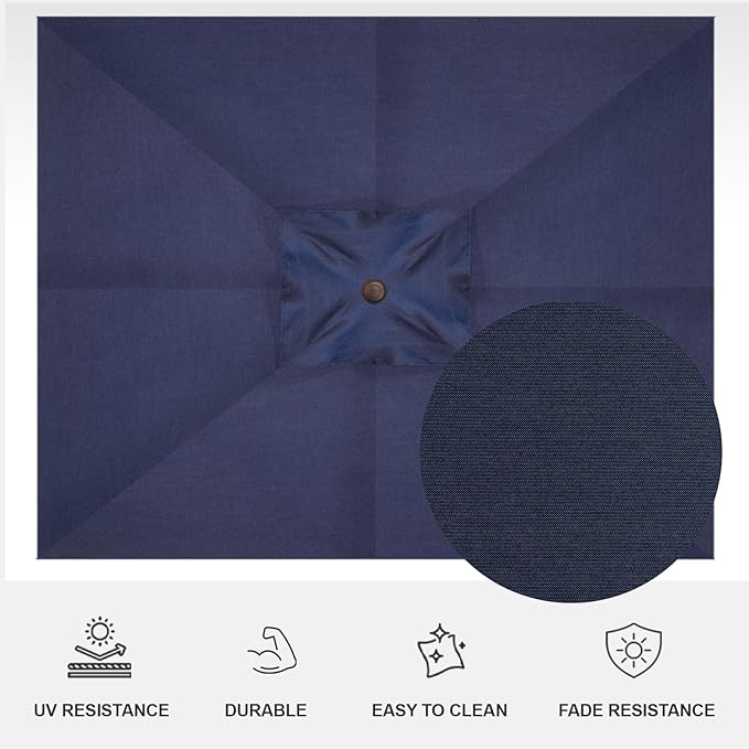 Treasure Garden AKZ PLUS Cantilever Umbrella 10'x13' Rectangular Sunbrella Spectrum Indigo Canopy and Black Frame with Rolling Base