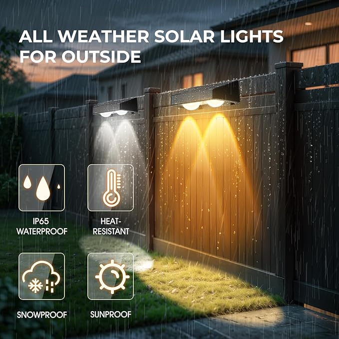 Solar Fence Lights Outdoor, Fence Lights Solar Powered IP65 Waterproof, Warm/Cool White and RGB Colors Changing Solar Wall Lights for Yard Garage Backyard Railing Step Patio Pool - 16Pack