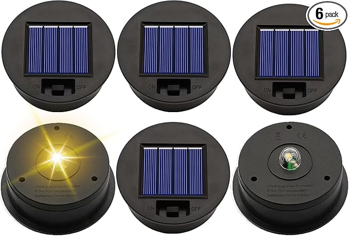 ZNYCYE Solar Light Replacement Top Parts 6 Pack(Top Size 3.31 inch,Bottom Size 2.83 inch)，7 Lumens Lantern Lids Waterproof Replacement Solar Light Tops, Lantern Replacement Parts for Outdoor Garden