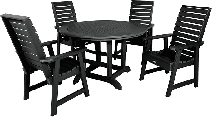 Highwood AD-DNW48-BKE Weatherly 5-Piece Round Dining Set, Dining Height, Black