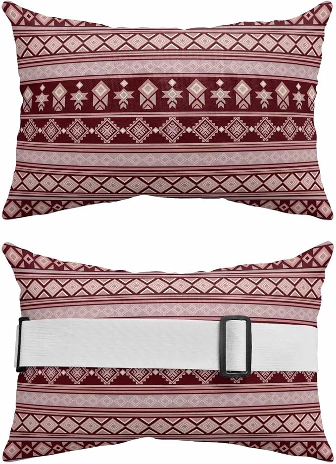 Outdoor Lumbar Pillow Set of 1, Red Boho Striped Waterproof Beach Headrest Pillow with Inserts, Southwestern Ethnic Tribe Vintage Recliner Throw Pillows for Patio Furniture, 11 x 16