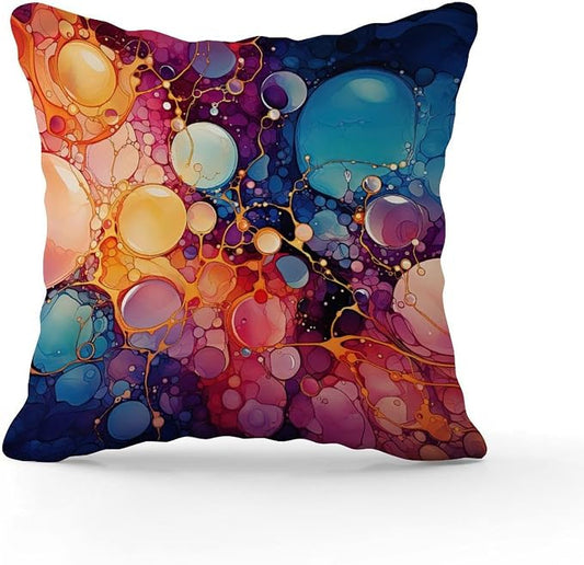 Throw Pillow Covers Ink Rainbow Shapes with Gold Cushion Cover Abstract Abstract Alcohol Ink Textures Pillow Cover Accent Outdoor Garden Decoration for Patio Garden Couch Tent 24x24 in