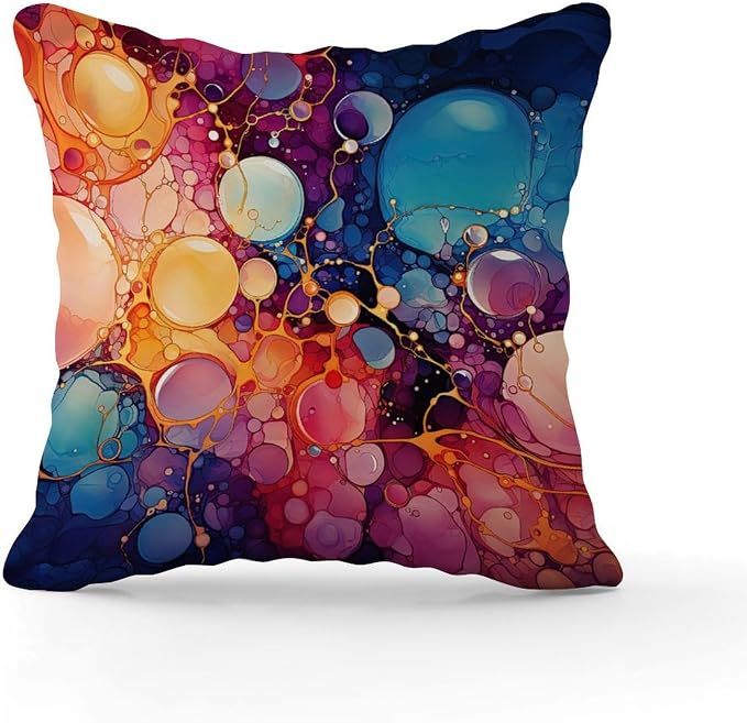 Ink Rainbow Shapes with Gold Pillow Cover Abstract Alcohol Ink Textures Cushion Cases 20x20 INAbstract Accent Square Couch Sofa Cushion Covers for Patio Furniture Tent Garden