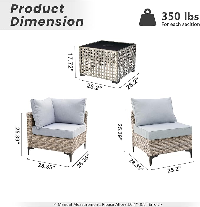Outdoor Patio Furniture Sets,5 PCS Patio Conversation Set Outside Rattan Sectional Sofa with Coffee Table Fit Backyard Porch Garden Poolside Balcony