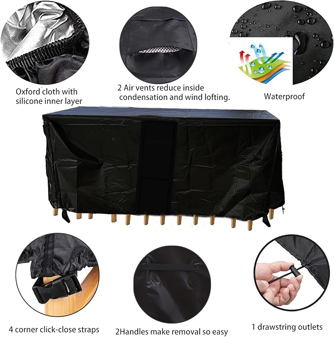 Table Covers,60"(L) x 41"(W) x 29"(H),Outdoor Lawn Waterproof Garden Furniture Cover,Durable Windproof, Fits Rectangle Patio Table
