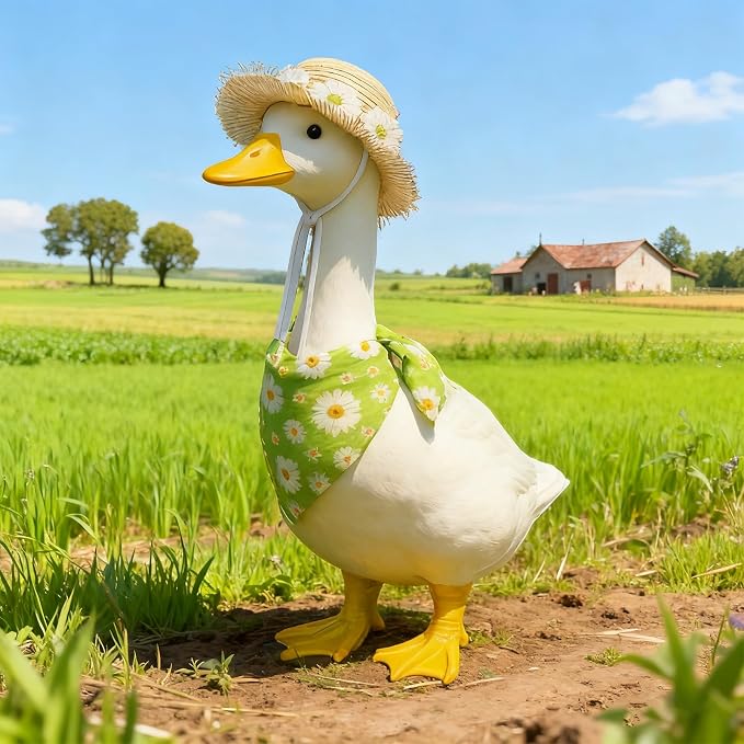 Summer Porch Goose Outfit for 23" 17" Lawn Porch Goose Statue Costume Cute Daisy Bandana and Hat for Garden Patio Statue Art Decor Country Pastoral Style Green