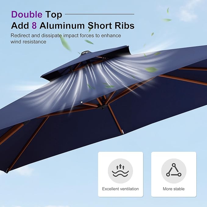 PURPLE LEAF 12ft Patio Umbrella Outdoor Square Umbrellas Large Cantilever Umbrella Windproof Offset Umbrellas Heavy Duty Sun Umbrella for Garden Deck Pool Patio, Navy Blue
