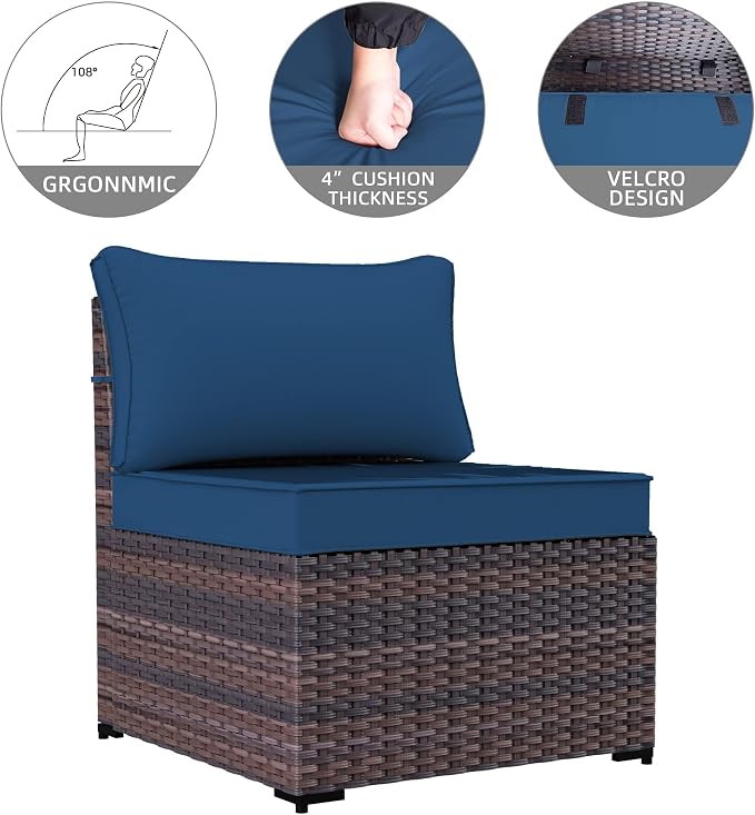 8 Pieces Outdoor Patio Furniture Sets w/55000 BTU Propane Fire Pit Table,Wicker Conversation Sofa,Includes 6 All-Weather High Back PE Rattan Seating Components w/Coffee Table&Gas Fire Pit,Navy