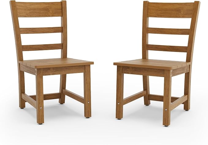 Cozyman Armless Outdoor Dining Chairs Set of 2, All Weather Resistant HDPS Patio Dining Chairs, Classic Dining Chair Support 350 LBS, for Outdoor Indoor, Garden, Backyard, Teak Color-Oil Printed