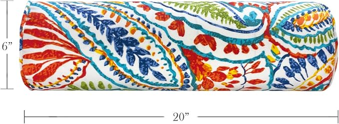 Pack of 2 Outdoor Waterproof Decorative Bolster Pillows with Inserts for Patio Furniture, 20x6 Inch Fade Resistant Patio Garden Bolster Cushions for Couch Bed Sofa, Paisley Multi
