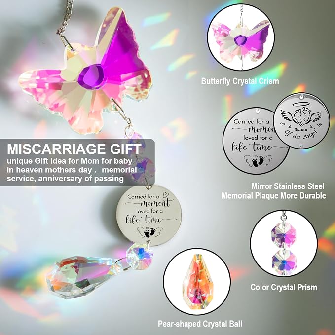 Butterfly Suncatcher Memorial Sympathy Gifts for stillbirth Infant,Baby Pregnancy Loss, Miscarriage Keepsake Gifts for Mothers Dad Mom Parent