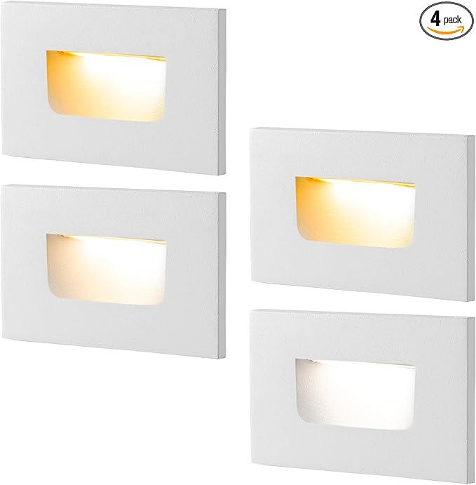 FTL Outdoor Step Lights LED Indoor Stair Lights, 3CCT 3000K/4000K/5000K Outdoor Deck Stair Light, 3.5W 150LM 12V Low Voltage Light for Steps, Waterproof White Aluminum Horizantal 4-Pack