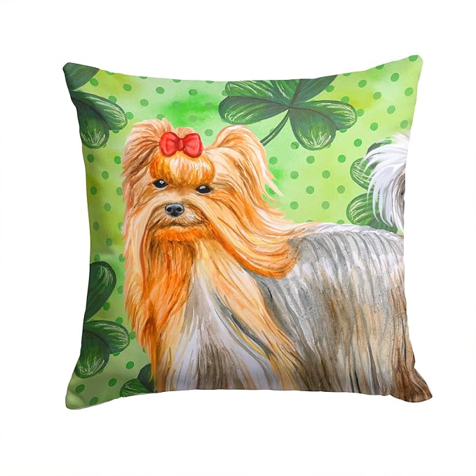 Caroline's Treasures BB9859PW1414 Yorkshire Terrier St Patrick's Fabric Decorative Pillow, Green Machine Washable, Indoor Outdoor Decorative Pillow for Couch, Bed or Patio, 14Hx14W