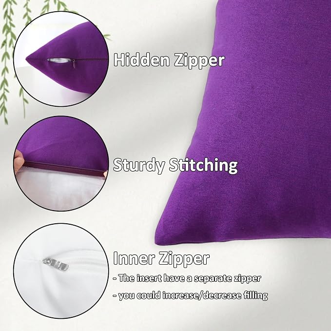 Outdoor Throw Pillows with Inserts, Waterproof Pillows for Outdoor Seating, Square Decorative Garden Cushion for Patio Furniture, Bed, Couch, Sofa(Purple, 16" x 16" (Pack of 2))