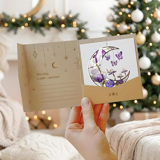 Crescent Moon Acrylic Suncatcher with Purple Flowers, Boho Suncatchers for Window Hanging Ornament, Art Garden Decor for Moon Lover, Gifts for Mother's Day, Mom, Grandma, Wife, Women, Nana