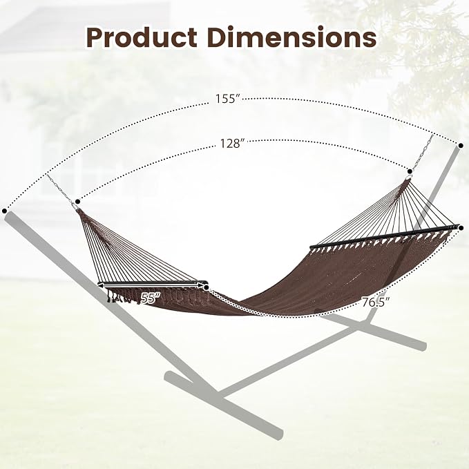 Tangkula 10.5FT Caribbean Double Hammock, Heavy Duty Portable Hammock with Curved Spreader Bars, Soft-Spun Polyester Rope, 2 Person Outdoor Hammocks for Outside, 600 lbs Max Load