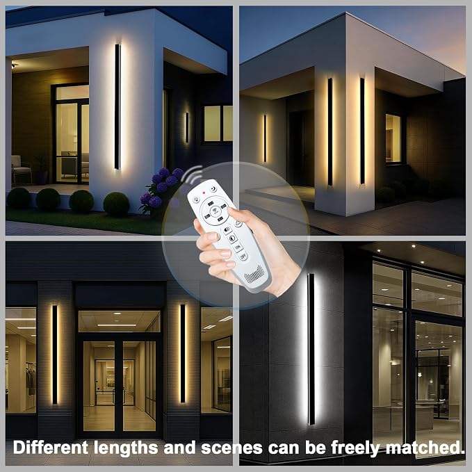 70.87 Inch Long Outdoor Wall Sconces Set of 2, Modern Wall Light with Remote Control, IP65 Waterproof Exterior Linear Wall Light for House Garage 2700-6500K Dimmable
