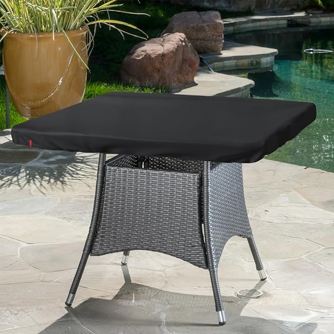 Outdoor Square Table Cover Waterproof UV-Resistant for 32 x 32 Inch Patio Tables - Heavy Duty Weatherproof Table Top Protector with Elastic Hem (Black)