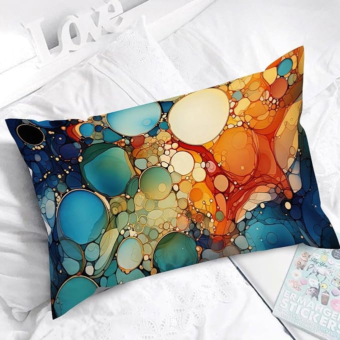 Ink Rainbow Shapes with Gold Rectangular Cushion Cover Abstract Alcohol Ink Textures Throw Pillow Cover Modern Outdoor Garden Decoration for for Farmhouse Sofa Couch Bed Car 12x20in