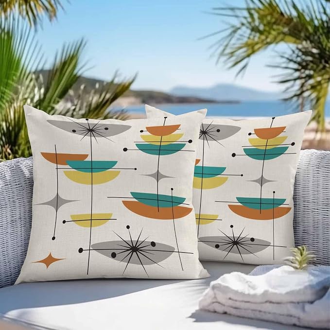Vandarllin Outdoor Throw Pillows Covers 26x26 inch Set of 2 Waterproof Boho Mid Century Decorative Zippered Cushion Covers for Patio Furniture, Yellow Orange Geometric Abstract Lumbar Pillowcases