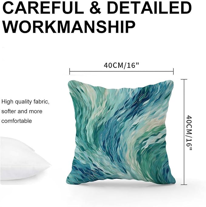 Pillowcase Make It Rain Fiesta Cushion Cover Modern Rainbow Teal Pillow Cover Accent Modern Decorative Pillow Covers for Bedroom Sofa Bench Porch 16x16 in
