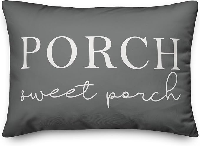 Porch Sweet Porch Grey and White Indoor/Outdoor Pillow | Decorative Pillows for Living Room Couch Bed Sofa Patio, Fluffy Soft Cushion | Water Resistant Gray, 14x20