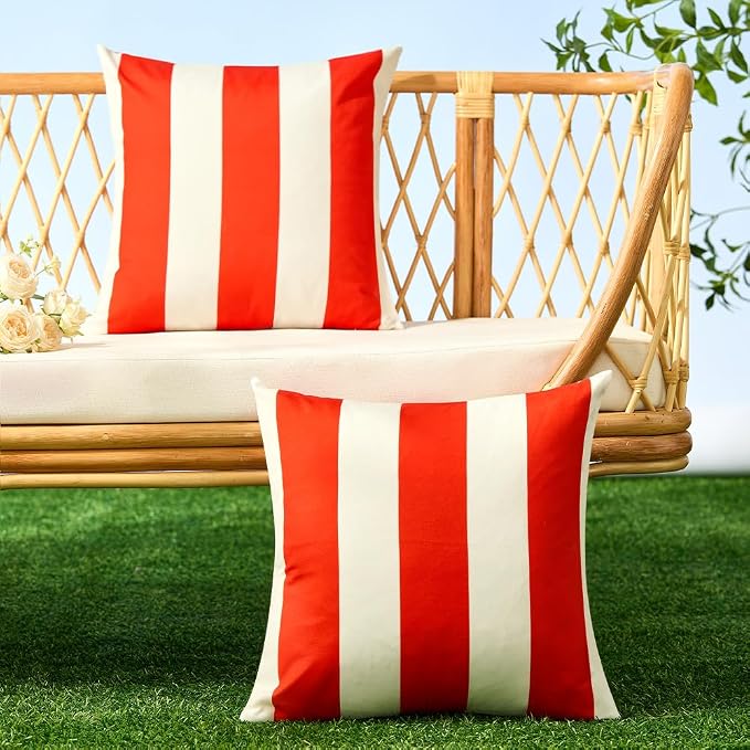Allorry Outdoor Pillow Covers 20x20 Orange Red Striped Outdoor Decor 007G20 | Striped Pillow Covers|for Spring Summer Outdoor Waterproof Garden Patio Furniture Sofa Bed Home Decor