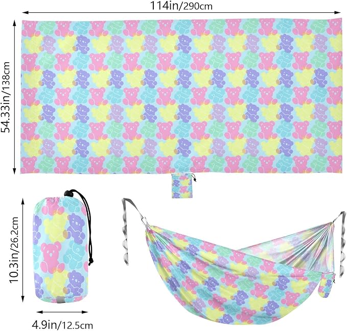 Camping Hammock Outdoor Hammocks for Outside Bear Silhouette Beach Trees Portable Lightweight with Pockets Tree Straps Indoor