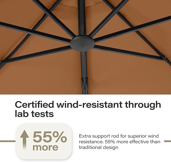 EO Living Outdoor Patio Umbrella with Base included, 12 FT Deluxe Curvy Cantilever Umbrella Heavy Duty Offset Hanging Umbrella with 360° Rotation for Pool, Garden, Backyard, Deck (Tan)