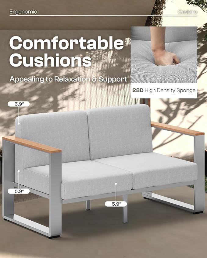 2 Pieces Outdoor Aluminum Armchair, Modern Patio Patio Furniture with Wide Seat and Thick Cushions, All-Weather Oversized Couch for Deck, Porch