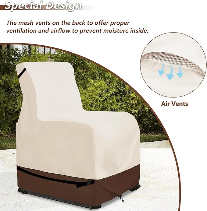 Outdoor Recliner Chair Covers 2 Pack,Patio Swivel Chair Covers,600D Heavy Duty Waterproof Patio Rocking Chairs Cover,Outdoor Furniture Covers for All Weather Protection.(Beige & Brown)