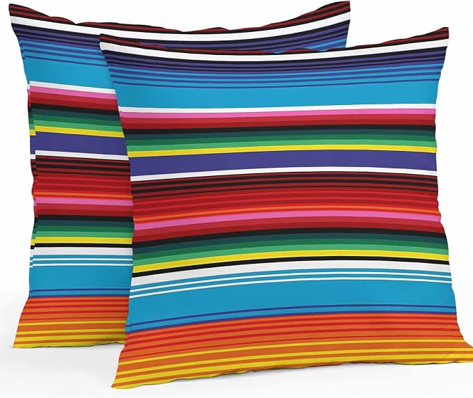 Colorful Striped Outdoor Pillow Covers 18x18 Inch Throw Pillow Covers Set of 2 Waterproof Decorative Pillow Cases Boho Rainbow Stripes Abstract Lines Cushion Covers for Patio Furniture Garden Couch