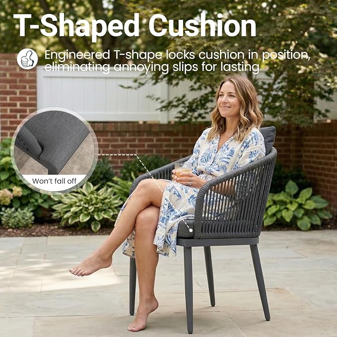 7-Piece Patio Dining Table Sets, Woven Wicker Dining Set with Rectangular Aluminum Table and Dining Chairs Modern Outdoor Dining Furniture Set for Outdoors and Indoors