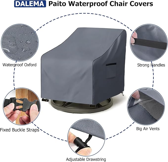 Outdoor Swivel Chair Cover 4 Pack,600D Heavy Duty 100% Waterproof Outdoor Chair Covers,Patio Furniture Covers for Swivel Patio Chairs,37.5" W x 39.25" D x 36" H,Grey
