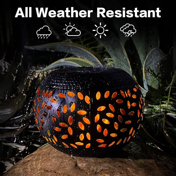 Solar Table Lights Outdoor Waterproof 2Pack Solar Flame Lantern | Dancing Flickering Flame Solar Lantern Decorative Metal Desktop Lamp for Gifts for Women Outside Garden Yard Patio & Indoor Tabletop