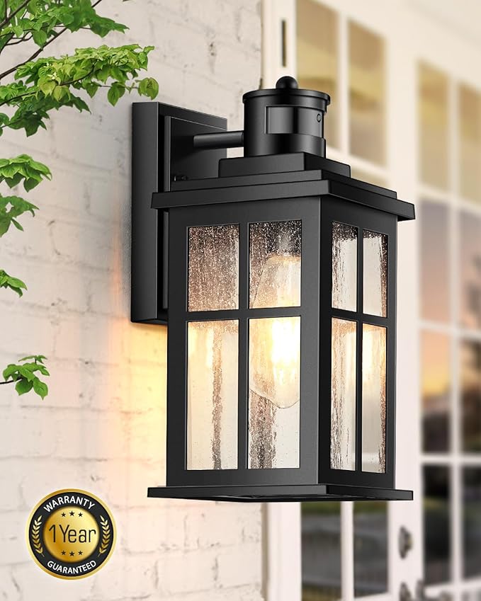 VIANIS Motion Sensor Outdoor Light Fixtures Wall Mount, Black Porch Lights Outdoor Lantern, Anti-Rust Waterproof Exterior Lights for House, Modern Outdoor Wall Sconce for Garage, Front Door, Coach