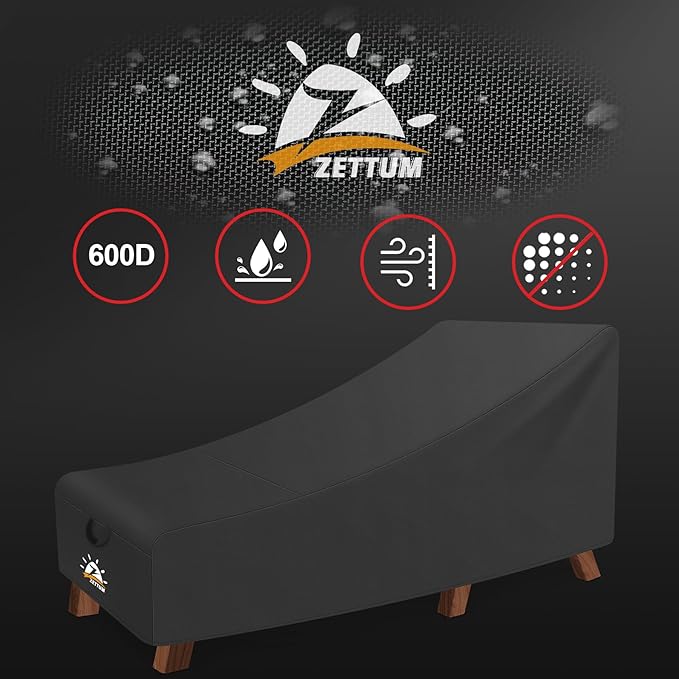 Zettum Outdoor Lounge Chair Cover 2 Pack - Waterproof Patio Chaise Lounge Chair Cover, 600D Fade-Resistant Outdoor Seating Covers For Pool Lounge Chair, Lawn Bench Furniture 72 x 30 x 30 Inch