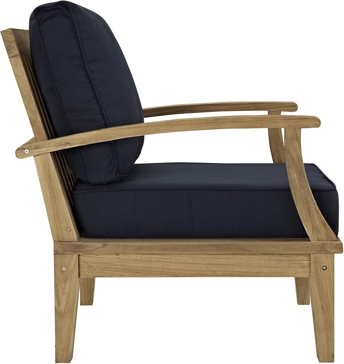 Modway Marina Premium Grade A Teak Wood 8-Piece Outdoor Patio Furniture Set in Natural Navy