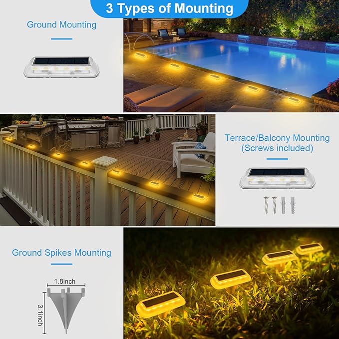 T-SUN Solar Deck Lights Outdoor Waterproof, Deck Lights Solar Powered, Driveway Marker Light for Fence Front Door, Step, Stair, Garden, Sidewalk, Pathway, Dock Porch, Backyard (Warm White, 4 Packs)