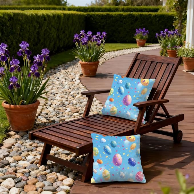 18x18 Inch Outdoor Pillow Covers Set of 2 Waterproof Throw Pillow Covers Decorative Couch Cushion Covers Magic Easter Eggs Square Pillowcases Protectors for Patio Garden Sofa