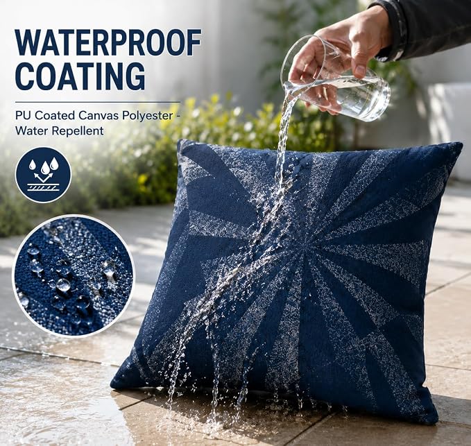 Outdoor Pillow Covers Waterproof Throw Pillow Covers, Set of 2 Jacquard Texture Water Resistant Fade Resistant Decorative Cushion Covers for Garden Patio Bench Couch Sofa, 18x18 Inch (Night Rays)