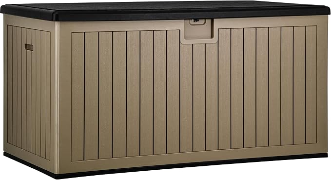 YITAHOME XXL 260 Gallon Large Deck Box,Outdoor Storage for Patio Furniture Cushions,Garden Tools and Pool Equipment with Flexible Divider,Waterproof,Lockable (Black&Brown)