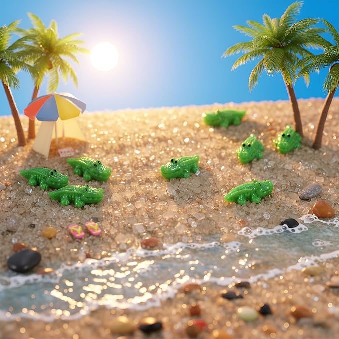 Geelin 100 Pcs Mini Alligator Figurines Bulk Mini Resin Crocodiles Figurines Small Alligator Figure Resin Tiny Animals for Landscape Aquarium Garden Desktop (Classic)