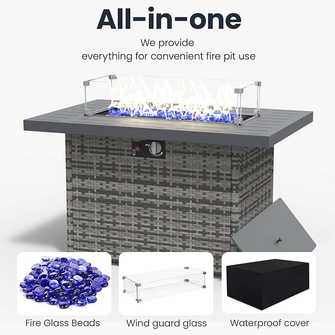 4 Pieces Modern Aluminum Patio Furniture Set with Fire Pit Table, Outdoor Conversation Sets Metal Sectional Sofa